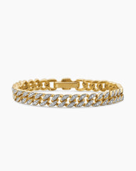 Curb Chain Bracelet in 18K Yellow Gold with Diamonds, 7mm