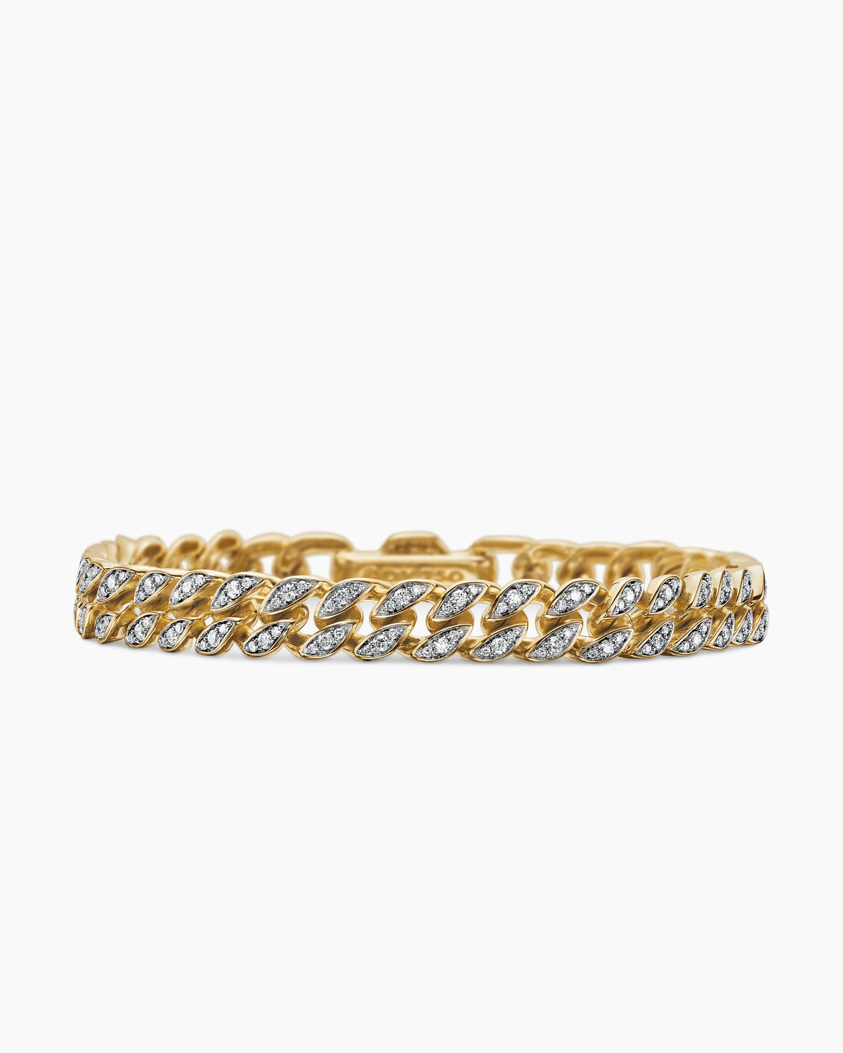 Curb Chain Bracelet in 18K Yellow Gold with Diamonds, 7mm