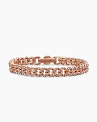 Curb Chain Bracelet in 18K Rose Gold with Diamonds, 7mm