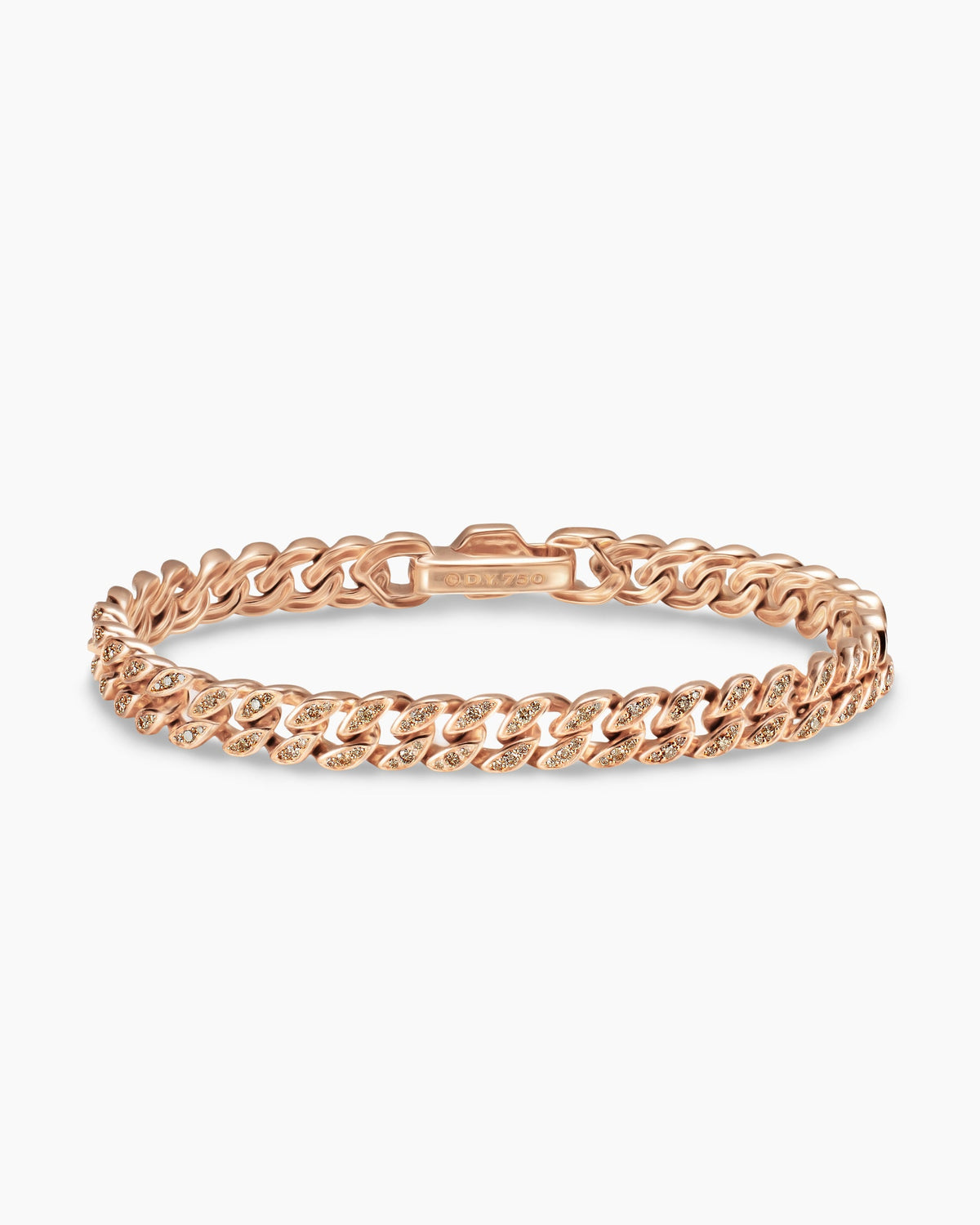Curb Chain Bracelet in 18K Rose Gold with Diamonds, 7mm