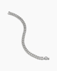 Curb Chain Bracelet in Sterling Silver with Diamonds, 7mm