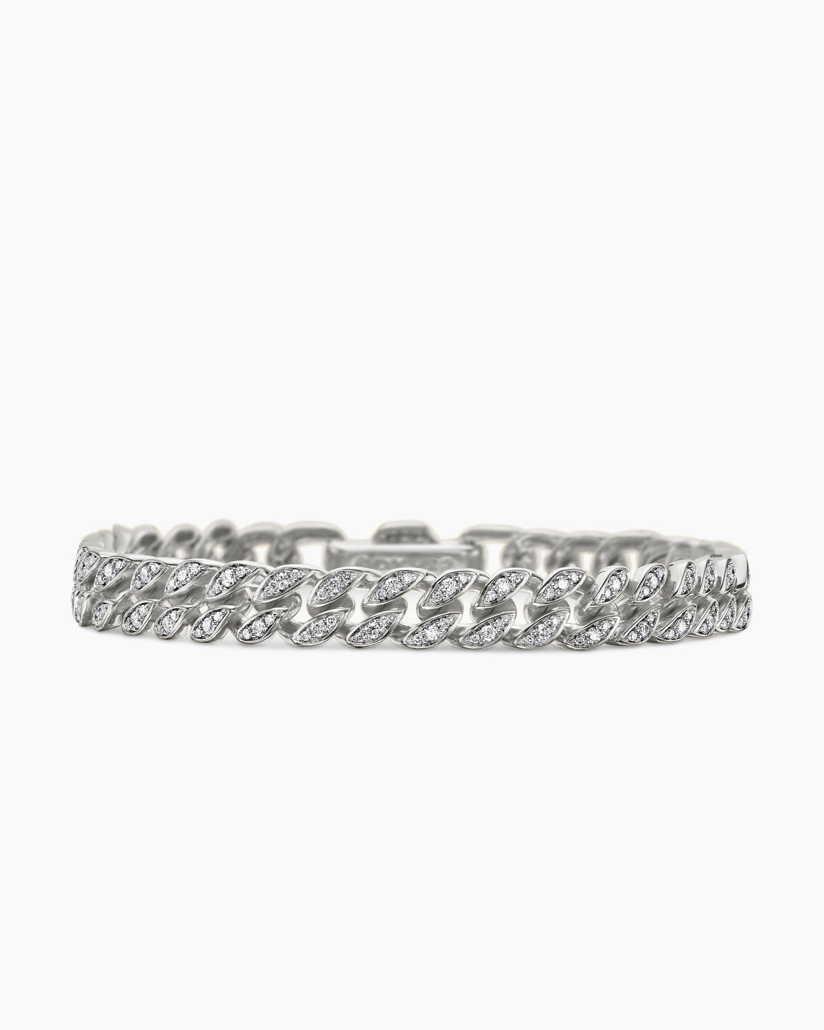 Curb Chain Bracelet in Sterling Silver with Diamonds, 7mm