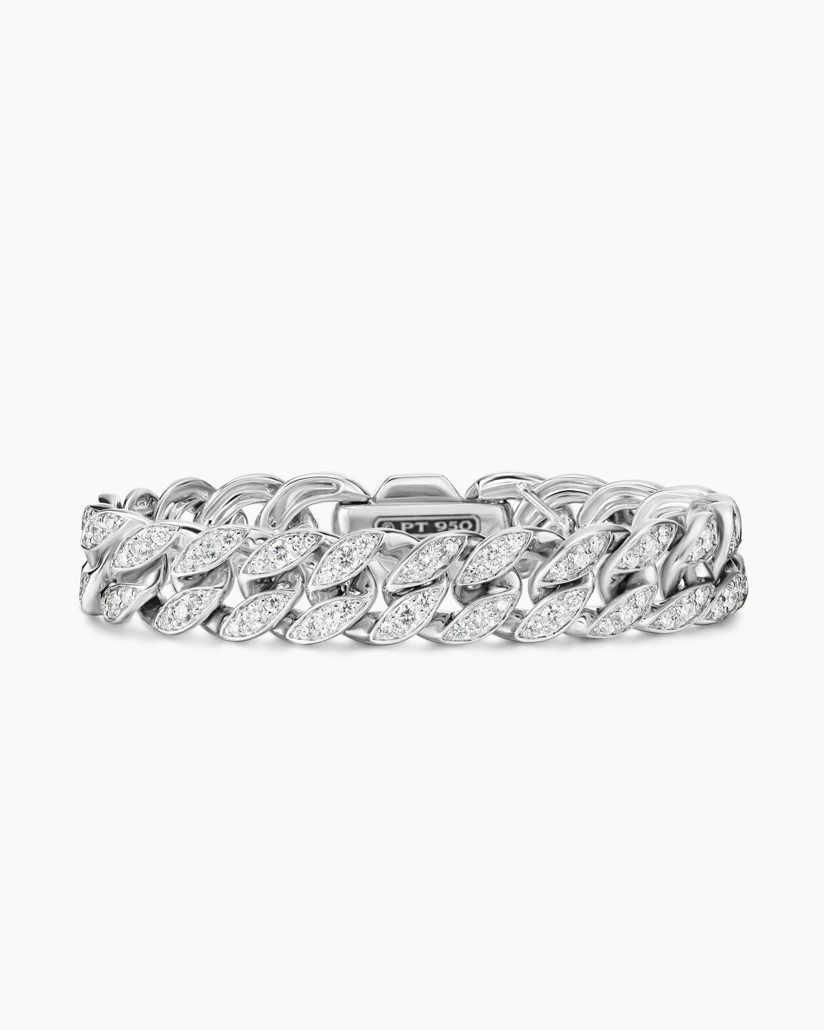 Curb Chain Bracelet in Platinum with Diamonds, 11.5mm