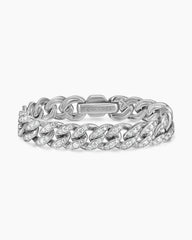 Curb Chain Bracelet in Sterling Silver with Diamonds, 11.5mm
