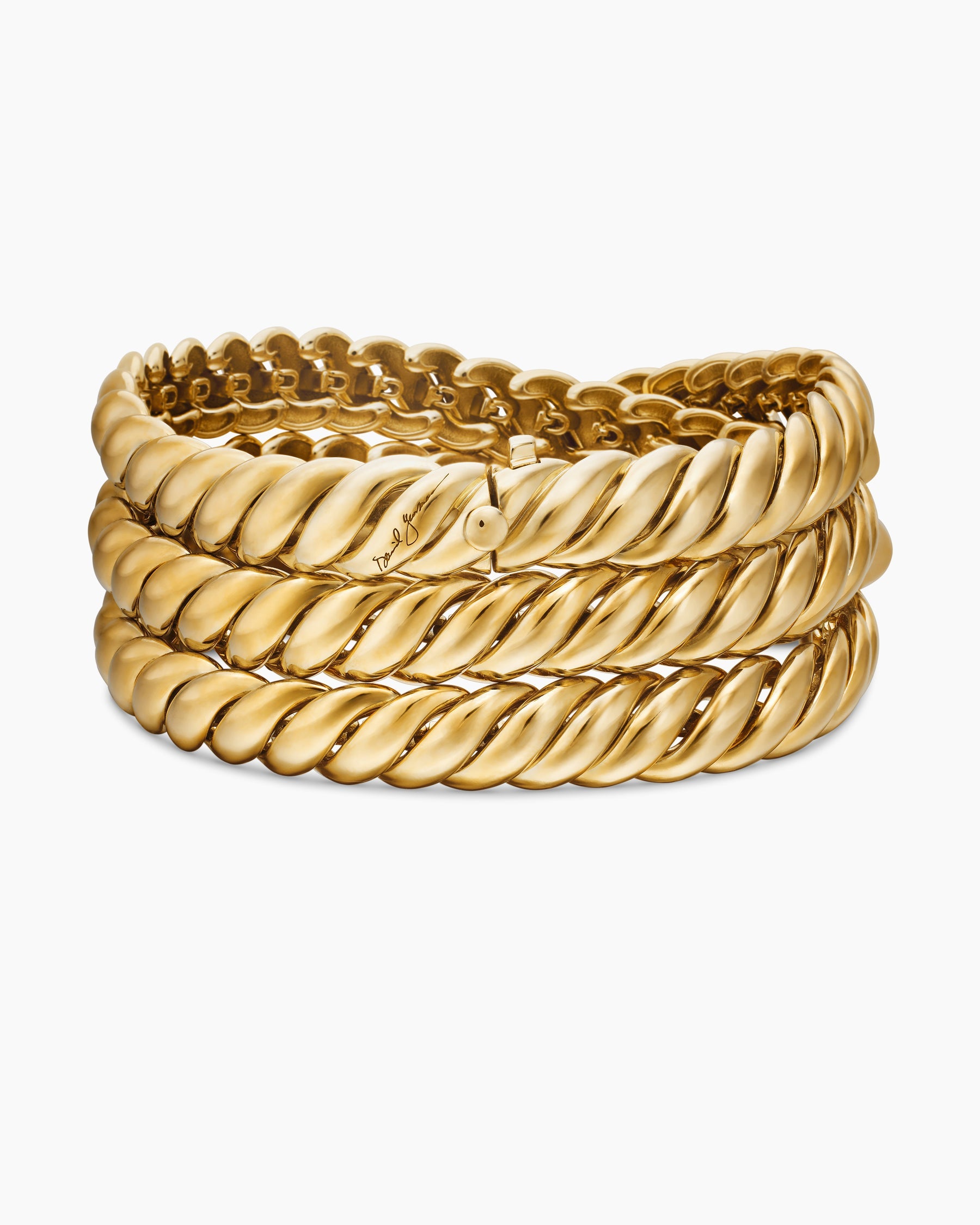 Sculpted Cable Triple Wrap Bracelet in 18K Yellow Gold, 8.5mm