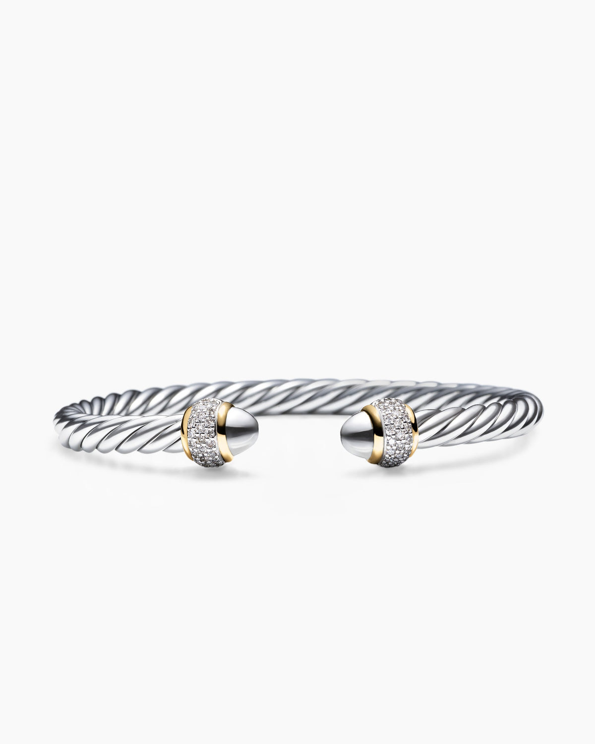 Cable Bracelet in Sterling Silver with 18K Yellow Gold and Diamonds, 5mm