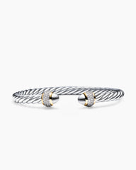 Cable Bracelet in Sterling Silver with 18K Yellow Gold and Diamonds, 5mm