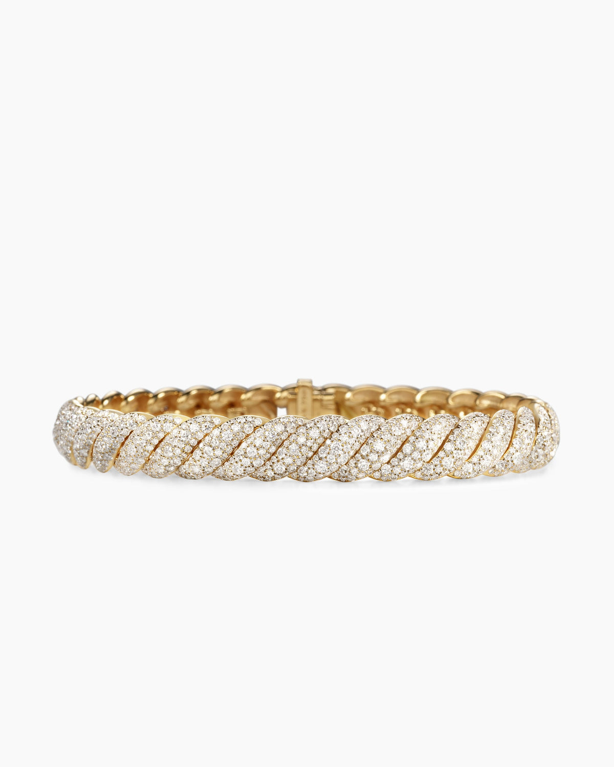 Sculpted Cable Bracelet in 18K Yellow Gold with Diamonds, 8.5mm