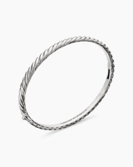 Sculpted Cable Bangle Bracelet in 18K White Gold, 4.6mm