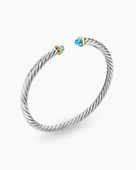 Cable Flex® Bracelet in Sterling Silver with 14K Yellow Gold and Blue Topaz, 4mm