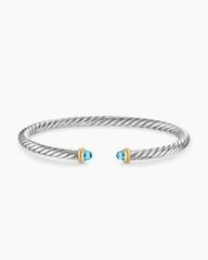 Cable Flex® Bracelet in Sterling Silver with 14K Yellow Gold and Blue Topaz, 4mm
