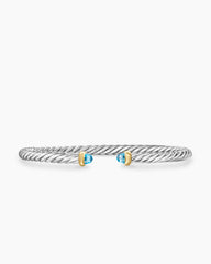 Cable Flex® Bracelet in Sterling Silver with 14K Yellow Gold and Blue Topaz, 4mm