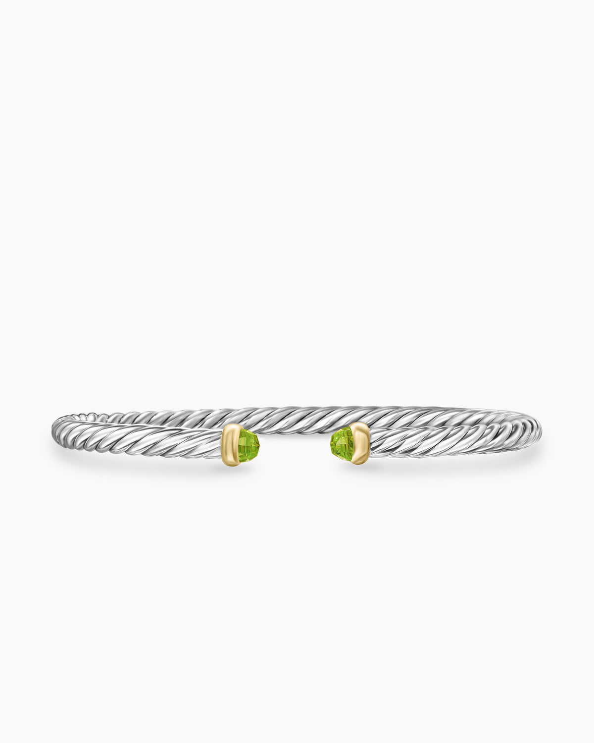 Cable Flex® Bracelet in Sterling Silver with 14K Yellow Gold and Peridot, 4mm