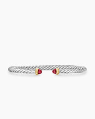 Cable Flex® Bracelet in Sterling Silver with 14K Yellow Gold and Rhodolite Garnet, 4mm