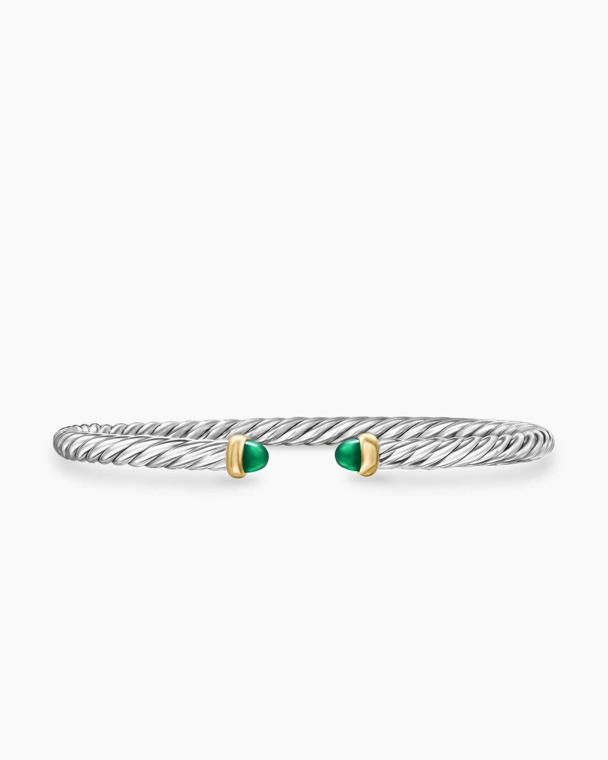 Cable Flex® Bracelet in Sterling Silver with 14K Yellow Gold and Green Onyx, 4mm