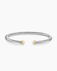 Cable Flex® Bracelet in Sterling Silver with 14K Yellow Gold and Pearls, 4mm