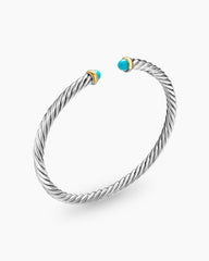 Cable Flex® Bracelet in Sterling Silver with 14K Yellow Gold and Turquoise, 4mm