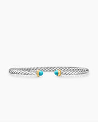 Cable Flex® Bracelet in Sterling Silver with 14K Yellow Gold and Turquoise, 4mm