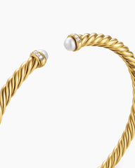 Cablespira® Flex Bracelet in 18K Yellow Gold with Pearls and Diamonds, 4mm