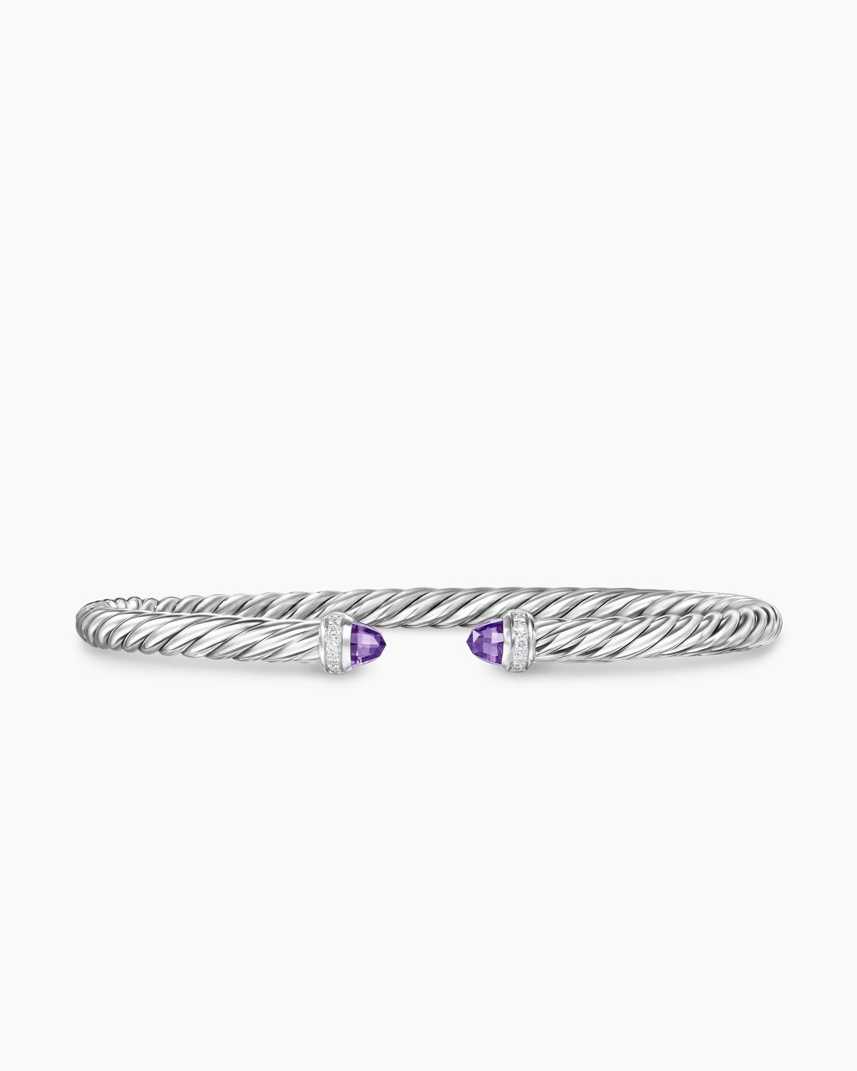 Cable Flex® Bracelet in Sterling Silver with Amethyst and Diamonds, 4mm