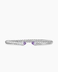 Cable Flex® Bracelet in Sterling Silver with Amethyst and Diamonds, 4mm