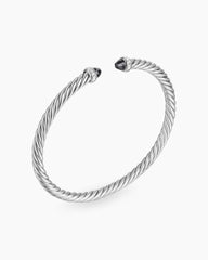 Cable Flex® Bracelet in Sterling Silver with Black Onyx and Diamonds, 4mm
