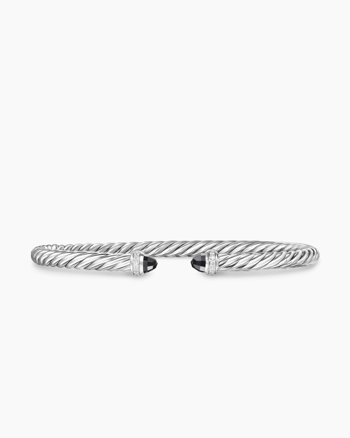 Cable Flex® Bracelet in Sterling Silver with Black Onyx and Diamonds, 4mm