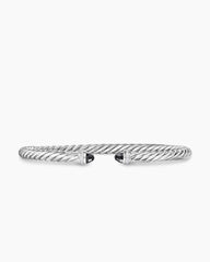 Cable Flex® Bracelet in Sterling Silver with Black Onyx and Diamonds, 4mm