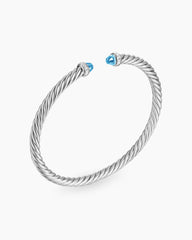 Cable Flex® Bracelet in Sterling Silver with Blue Topaz and Diamonds, 4mm