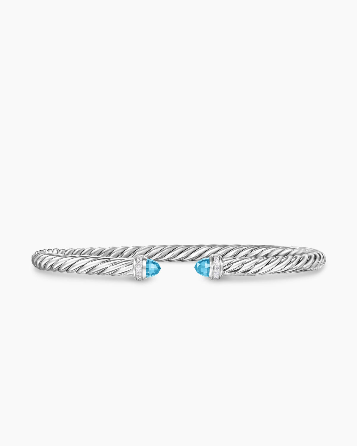 Cable Flex® Bracelet in Sterling Silver with Blue Topaz and Diamonds, 4mm