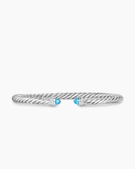 Cable Flex® Bracelet in Sterling Silver with Blue Topaz and Diamonds, 4mm