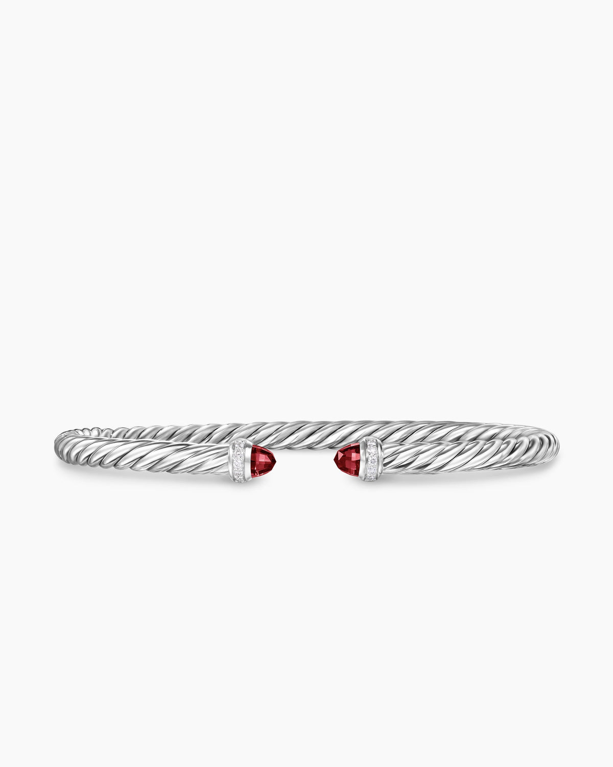 Cable Flex® Bracelet in Sterling Silver with Rhodolite Garnet and Diamonds, 4mm