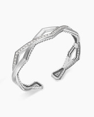 Zig Zag Stax™ Two Row Cuff Bracelet in Sterling Silver with Diamonds, 13mm
