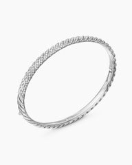 Sculpted Cable Bangle Bracelet in 18K White Gold with Diamonds, 4.6mm