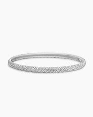 Sculpted Cable Bangle Bracelet in 18K White Gold with Diamonds, 4.6mm
