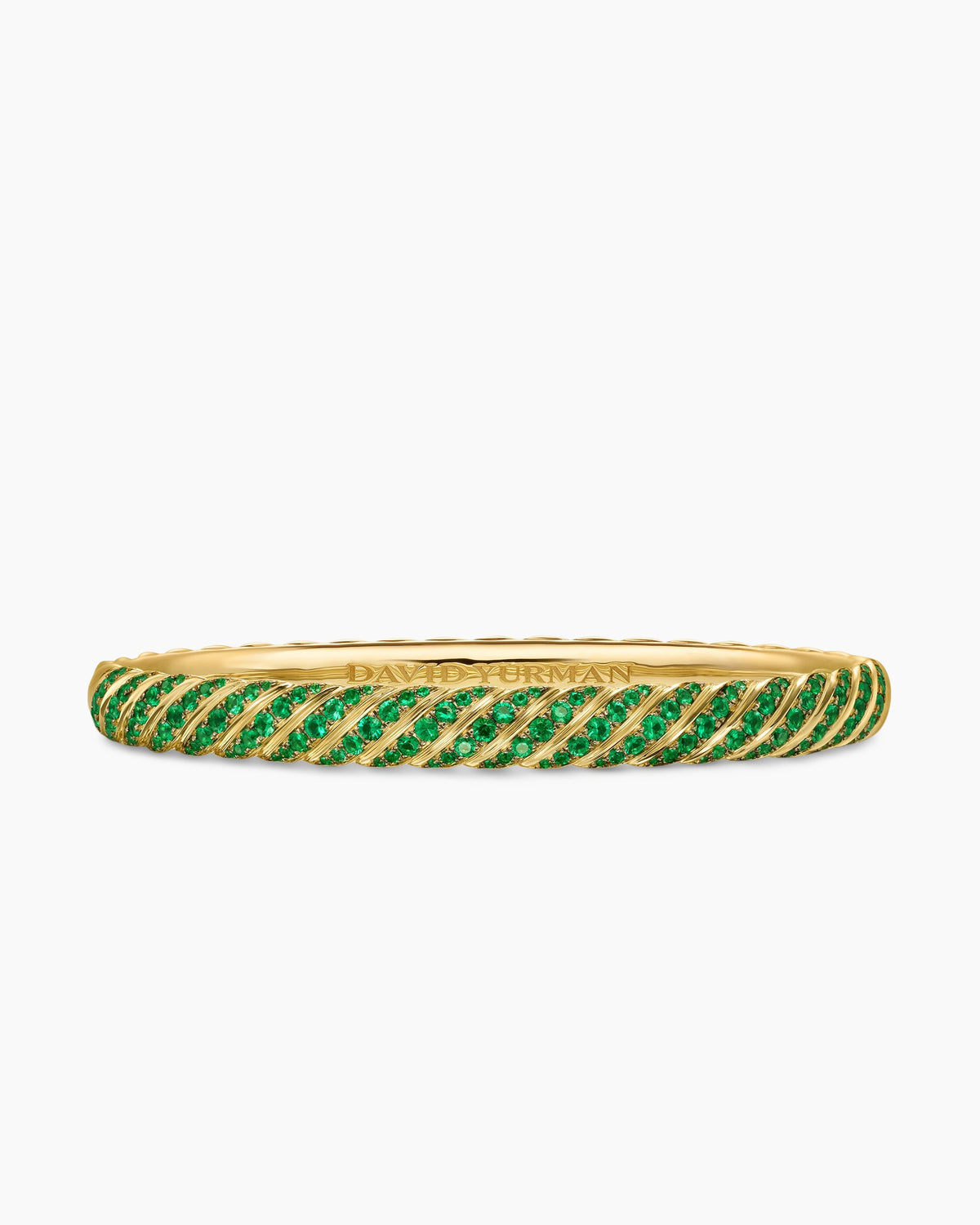 Sculpted Cable Bangle Bracelet in 18K Yellow Gold with Emeralds, 6.2mm