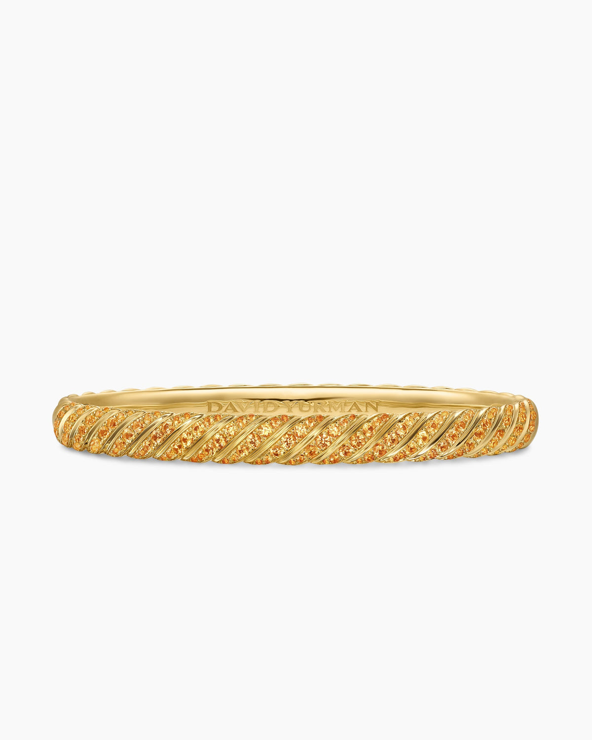 Sculpted Cable Bangle Bracelet in 18K Yellow Gold with Orange Sapphires, 6.2mm