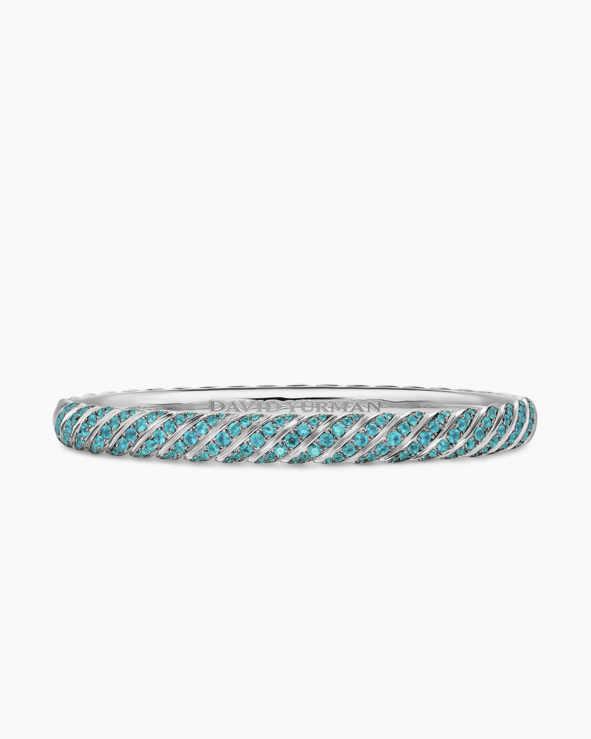 Sculpted Cable Bangle Bracelet in 18K White Gold with Paraiba Tourmalines, 6.2mm