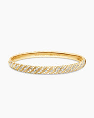 Sculpted Cable Bangle Bracelet in 18K Yellow Gold with Diamonds, 6.2mm