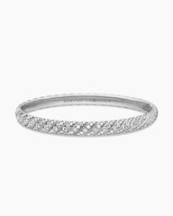 Sculpted Cable Bangle Bracelet in 18K White Gold with Diamonds, 6.2mm
