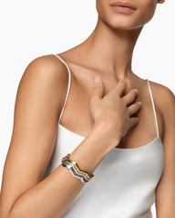 Zig Zag Stax™ Three Row Cuff Bracelet in Sterling Silver with 18K Yellow Gold and Diamonds, 17.4mm