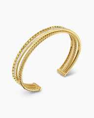 Crossover Trio Three Row Cuff Bracelet in 18K Yellow Gold with Diamonds, 11mm
