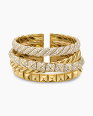Crossover Trio Multi Row Cuff Bracelet in 18K Yellow Gold with Diamonds, 33mm