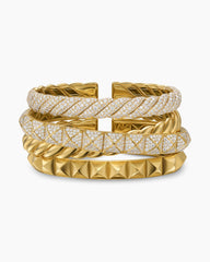 Crossover Trio Multi Row Cuff Bracelet in 18K Yellow Gold with Diamonds, 33mm