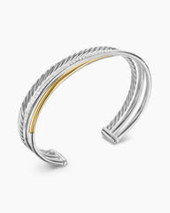 Crossover Three Row Bracelet in Sterling Silver with 18K Yellow Gold and Diamonds, 11mm