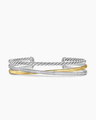 Crossover Three Row Bracelet in Sterling Silver with 18K Yellow Gold and Diamonds, 11mm