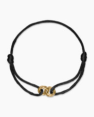 Sculpted Cable Linked Cord Bracelet in Black Nylon with 18K Yellow Gold, 8.7mm
