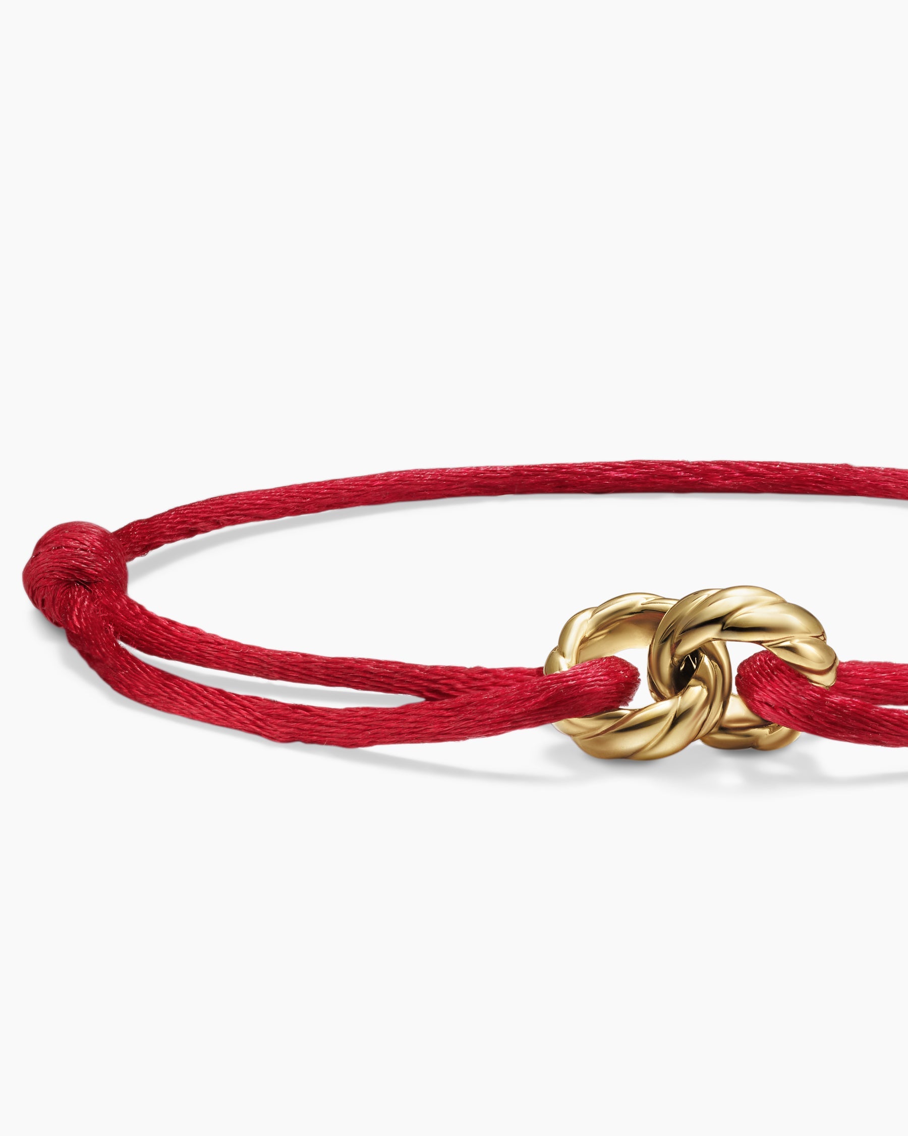 Sculpted Cable Linked Cord Bracelet in Red Nylon with 18K Yellow Gold, 8.7mm