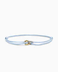 Sculpted Cable Linked Cord Bracelet in Baby Blue Nylon with Sterling Silver and 14K Yellow Gold, 8.7mm