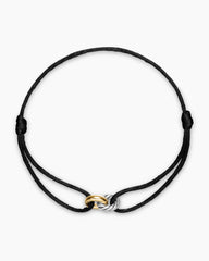 Sculpted Cable Linked Cord Bracelet in Black Nylon with Sterling Silver and 14K Yellow Gold, 8.7mm